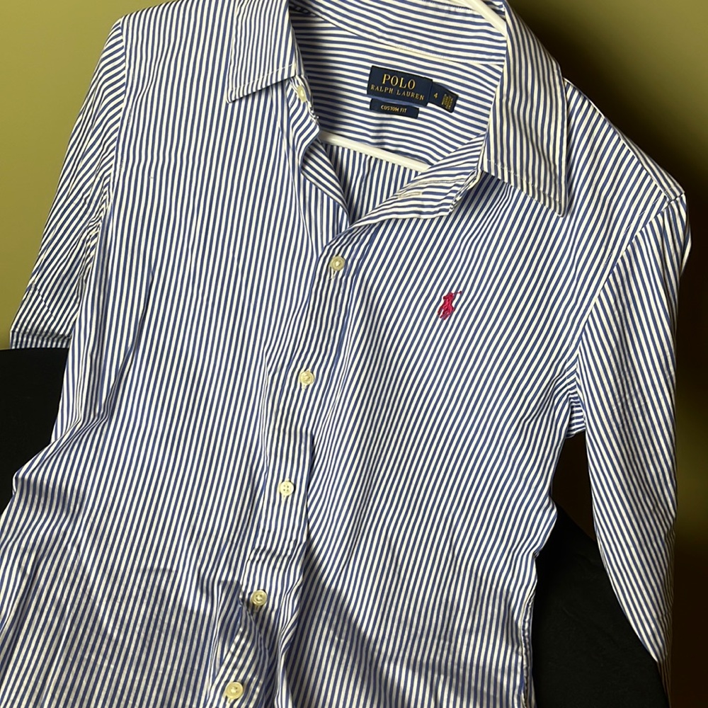 Polo Ralph Lauren Custom Fit Blue-Striped Button Down -- Size 4